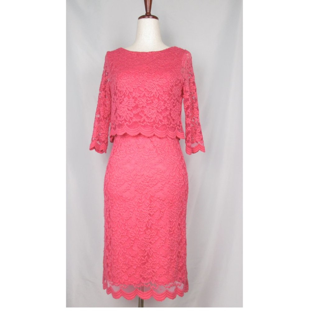 Wallis Petites Coral Hot Pink Lace Dress - Size 8 Petite (UK 12 Petite)